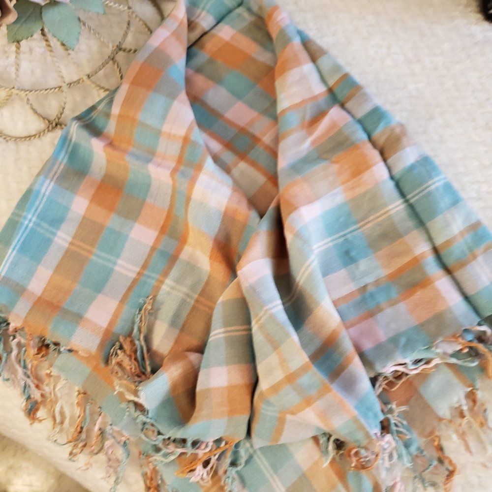 Multi Color Square Scarf With Fringe - image 3